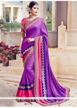 Lively Purple Resham Work Art Silk Traditional Designer Saree