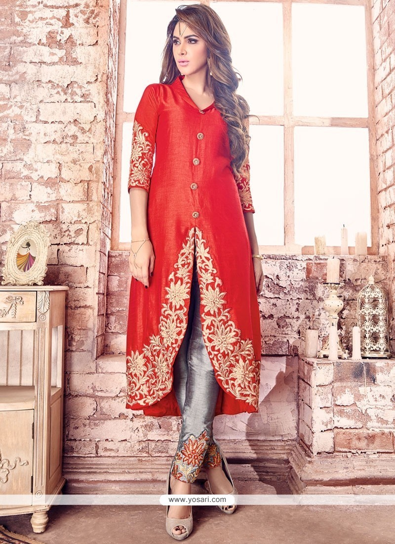 Smoothing Beige Bhagalpuri Silk Plazo Churidar Suit - Luxefashion Internet  Inc