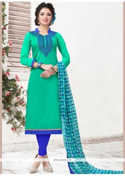 Lovable Chanderi Sea Green Lace Work Churidar Suit