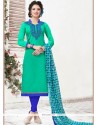 Lovable Chanderi Sea Green Lace Work Churidar Suit