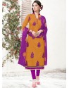 Prodigious Chanderi Mustard Churidar Suit