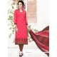 Prominent Embroidered Work Chanderi Pink Churidar Suit