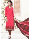 Prominent Embroidered Work Chanderi Pink Churidar Suit