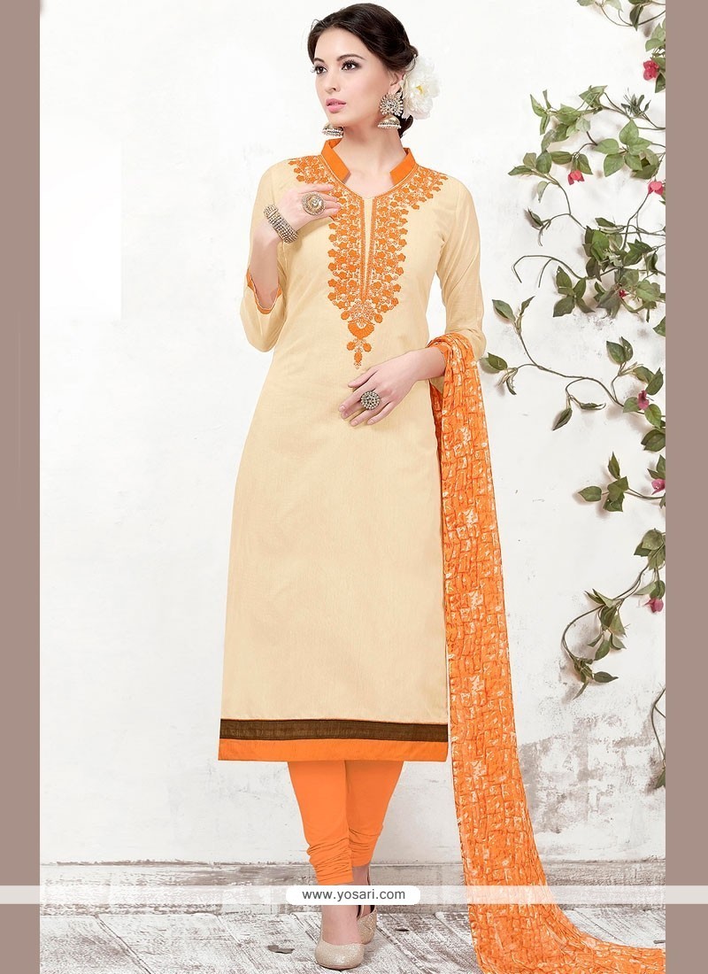Buy Subtle Lace Work Cream Churidar Suit | Churidar Salwar Suits