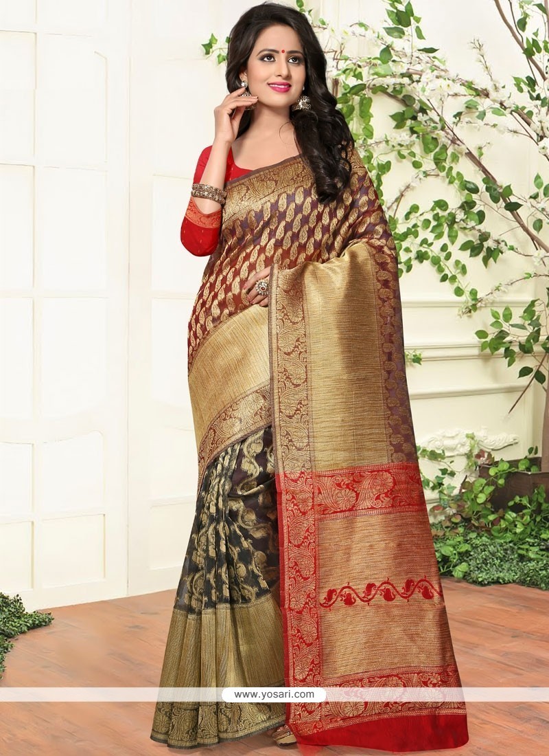 Buy Voluptuous Banarasi Silk Red Traditional Saree | Designer Sarees