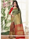 Prepossessing Green And Red Weaving Work Designer Traditional Saree