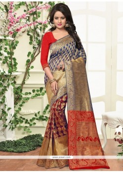 Impeccable Grey And Red Banarasi Silk Traditional Saree