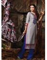 Grey And Blue Chanderi Party wear suit