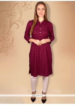 Exceptional Maroon Plain Work Faux Crepe Casual Kurti