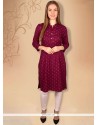 Exceptional Maroon Plain Work Faux Crepe Casual Kurti