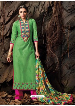 Green And Pink Chanderi Party wear suit