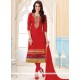 Distinctive Red Cotton Churidar Suit