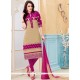 Distinguishable Embroidered Work Cotton Beige And Magenta Churidar Suit