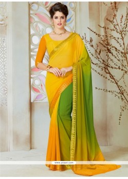 Ruritanian Green And Yellow Lace Work Shaded Saree
