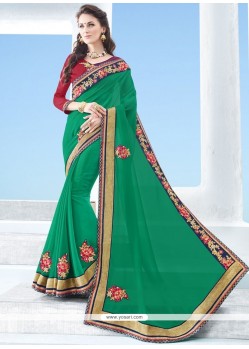 Gripping Faux Georgette Sea Green Classic Designer Saree