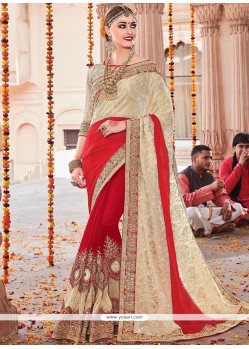 Whimsical Red Embroidered Work Designer Saree