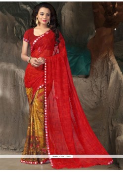 Imperial Faux Georgette Red Printed Saree