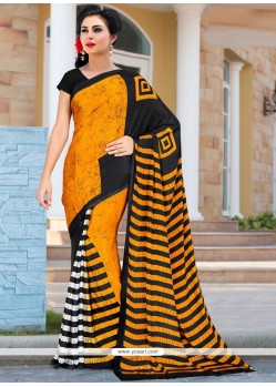 Especial Black And Orange Printed Saree