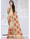 Embroidered Faux Georgette Classic Saree In Beige