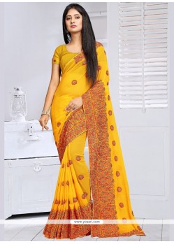 Fab Faux Georgette Yellow Classic Saree