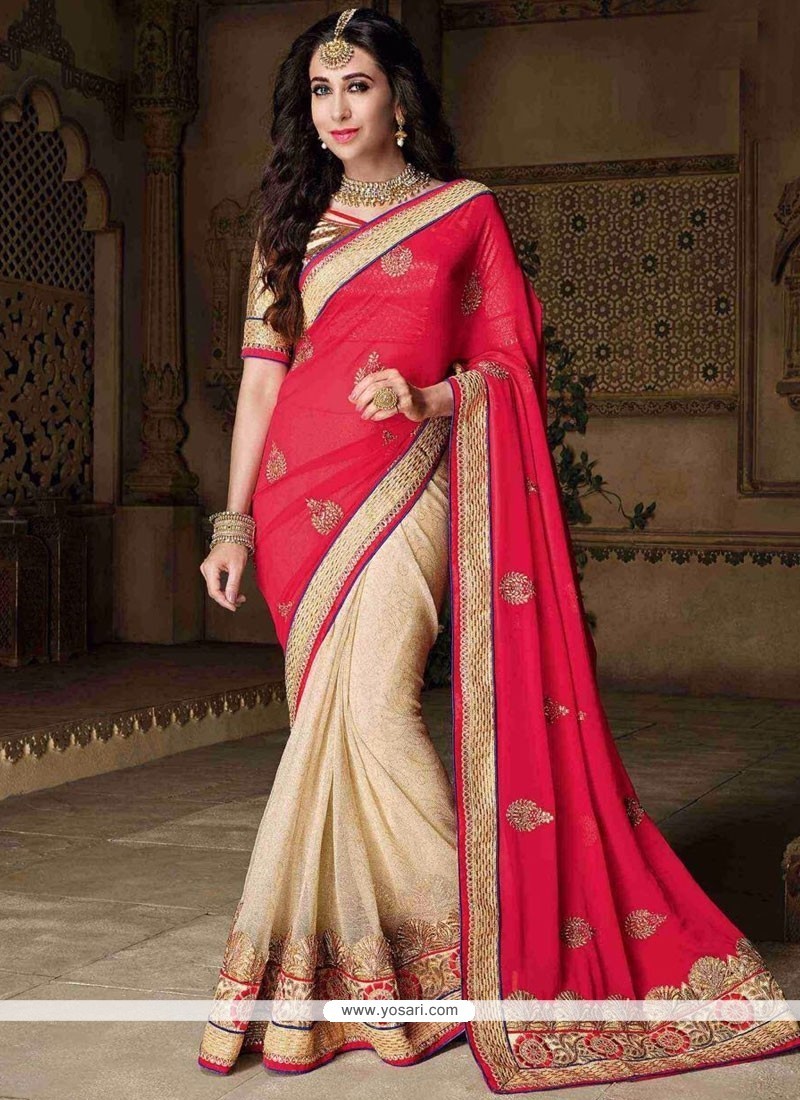 Modern Lace Work Karisma Kapoor Half N Half Wedding Saree