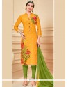 Outstanding Chanderi Cotton Yellow Churidar Suit