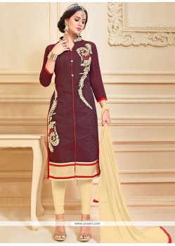 Blooming Brown Embroidered Work Churidar Suit