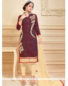 Blooming Brown Embroidered Work Churidar Suit