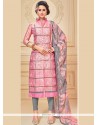 Absorbing Chanderi Cotton Pink Embroidered Work Churidar Suit