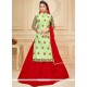 Strange Green And Red Embroidered Work Chanderi Cotton Long Choli Lehenga