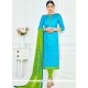 Orphic Lace Work Cotton Blue And Green Churidar Suit