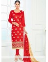 Imperial Red Cotton Churidar Suit