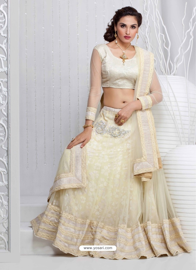 off white net designer lehenga choli