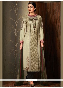 Savory Cotton Beige And Brown Embroidered Work Pant Style Suit