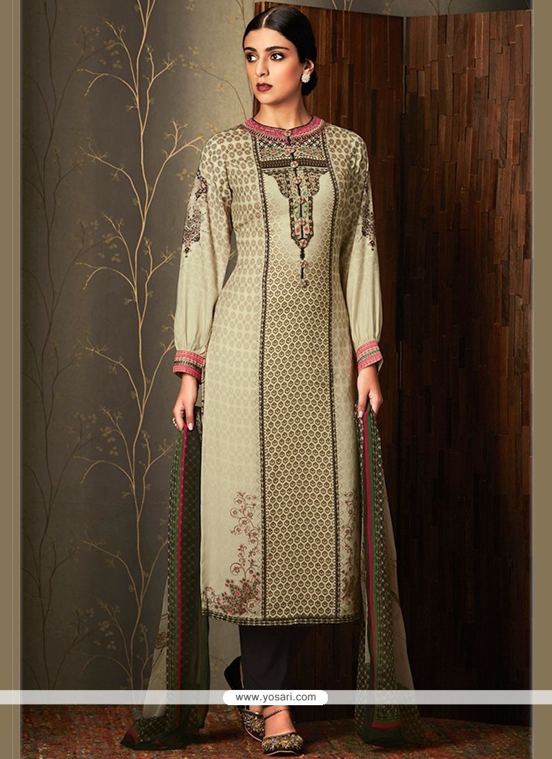 Buy Savory Cotton Beige And Brown Embroidered Work Pant Style Suit ...