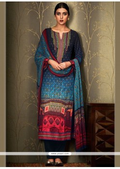 Charming Embroidered Work Multi Colour Cotton Pant Style Suit