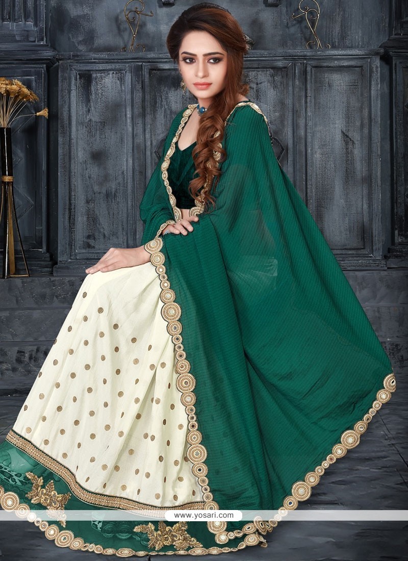 Buy Sightly Green And White Mirror Work Designer Half N Half Saree Wedding Sarees