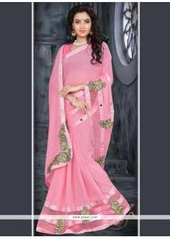 Conspicuous Faux Georgette Pink Saree