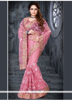 Girlish Pink Net Classic Saree