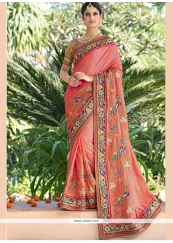Sightly Peach Fancy Fabric Designer Bridal Sarees