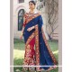 Dazzling Navy Blue And Red Patch Border Work Designer Bridal Sarees