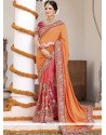 Mystical Fancy Fabric Orange And Rose Pink Designer Bridal Sarees