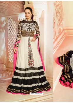 Off White And Black Georgette Anarkali Suit
