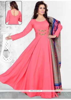 Attractive Raw Silk Hot Pink Anarkali Suit