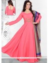 Attractive Raw Silk Hot Pink Anarkali Suit