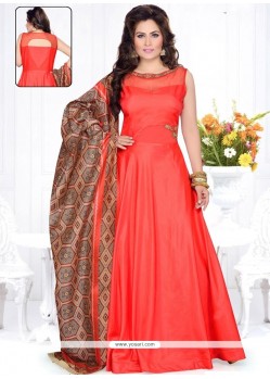 Intricate Raw Silk Red Anarkali Suit