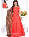 Intricate Raw Silk Red Anarkali Suit