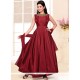 Peppy Maroon Plain Work Raw Silk Anarkali Salwar Suit