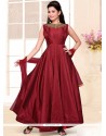 Peppy Maroon Plain Work Raw Silk Anarkali Salwar Suit