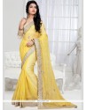 Jazzy Embroidered Work Yellow Shimmer Georgette Designer Saree